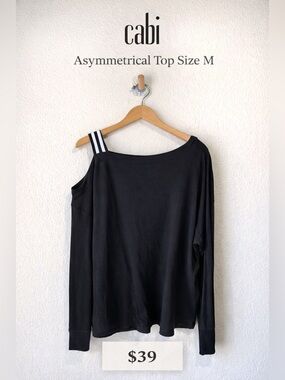 Cabi One Shoulder Black Long Sleeve Top Size M Asymmetrical Athleisure